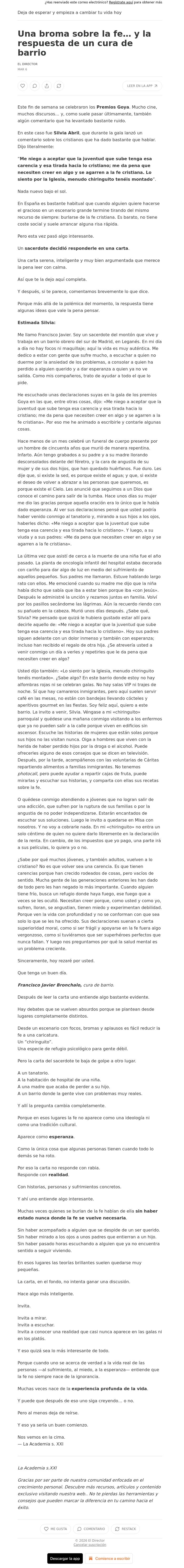 Email Design Inspiration from El Director, Una broma sobre la fe... y la respuesta de un cura de barrio