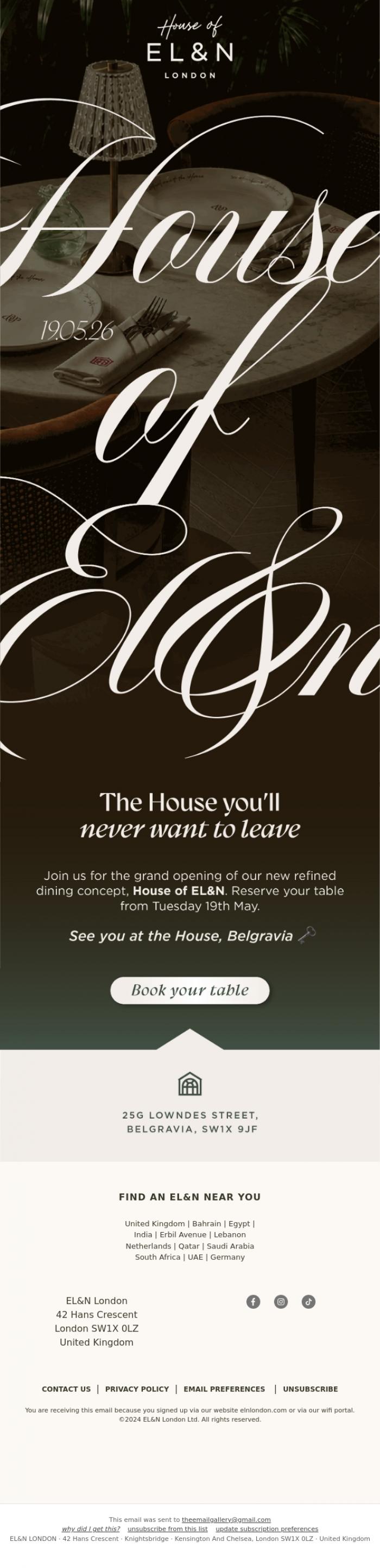 Email Design Inspiration from EL&N, Meet us at the House 🍽️