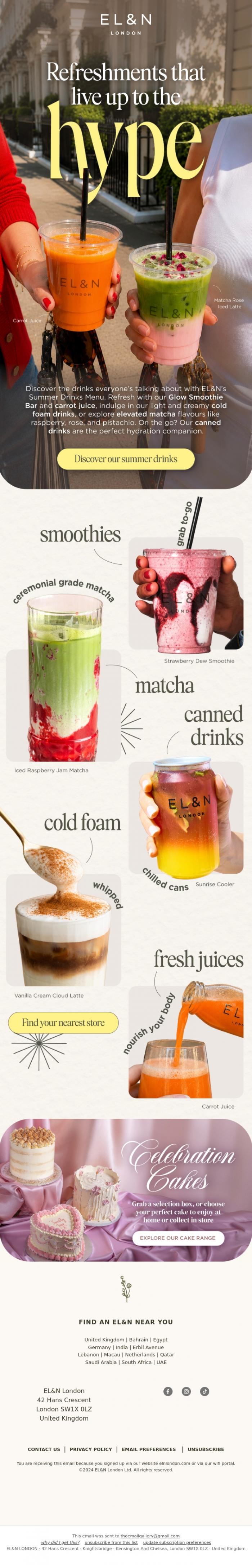 Email Design Inspiration from EL&N, 5 drinks you need to try at EL&N