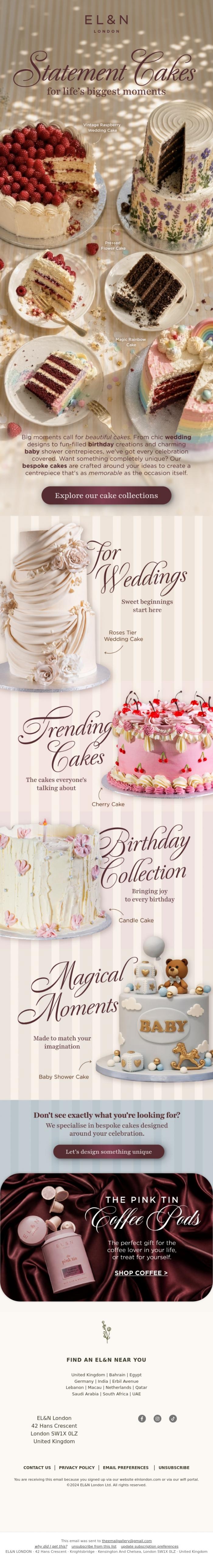Email Design Inspiration from EL&N, Cakes as unique as your celebration