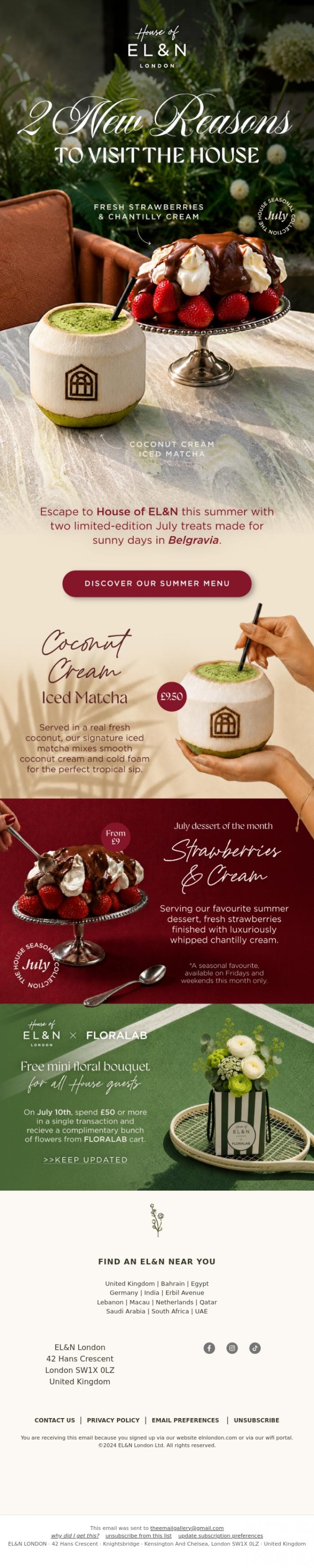 Email Design Inspiration from EL&N, Summer has arrived at the House 🍓🥥