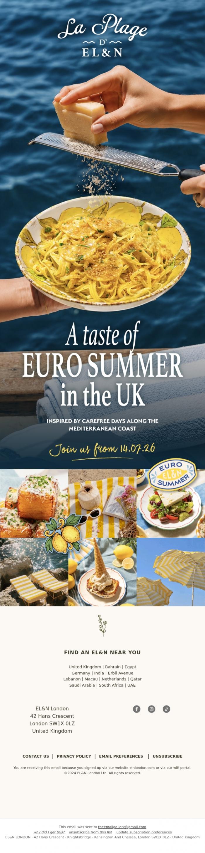 Email Design Inspiration from EL&N, Your Euro Summer Starts Here ☀️🍋