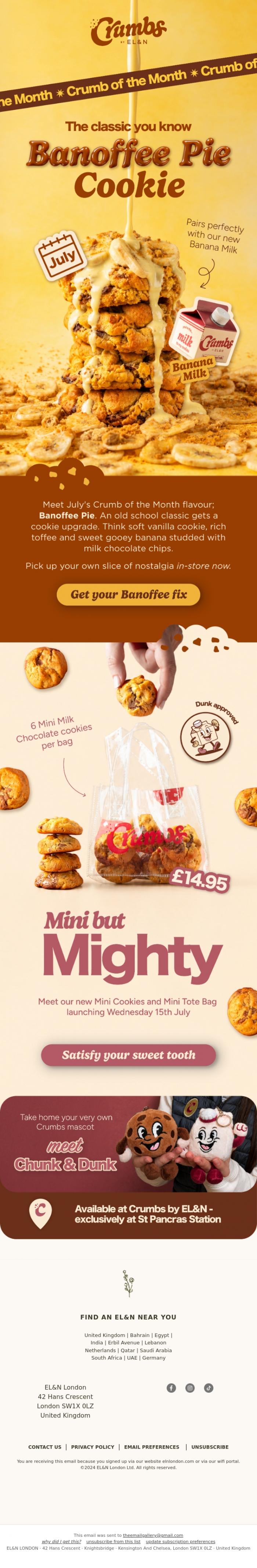 Email Design Inspiration from EL&N, Our July Crumb of the Month has landed 🍪