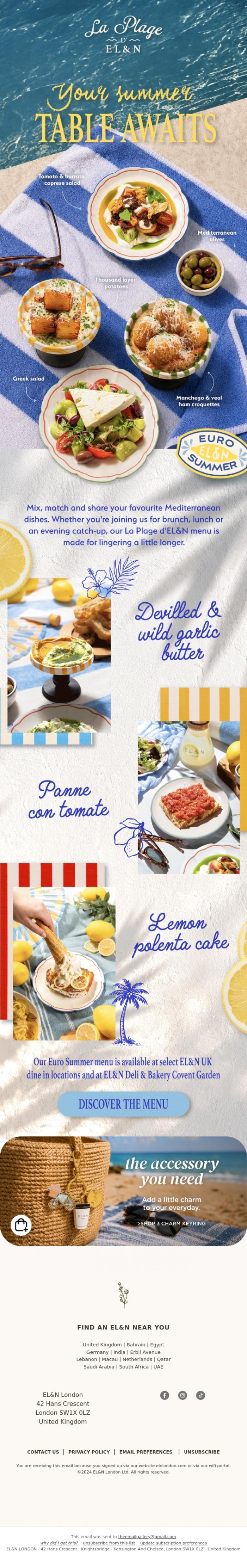 Email Design Inspiration from EL&N, Meet our new Euro Summer inspired menu 🍋