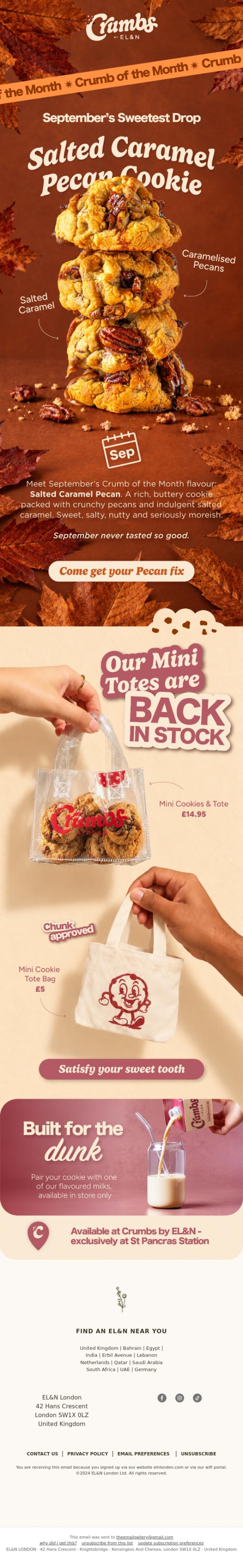 Email Design Inspiration from EL&N, Our September Crumb of the Month has arrived 🍪