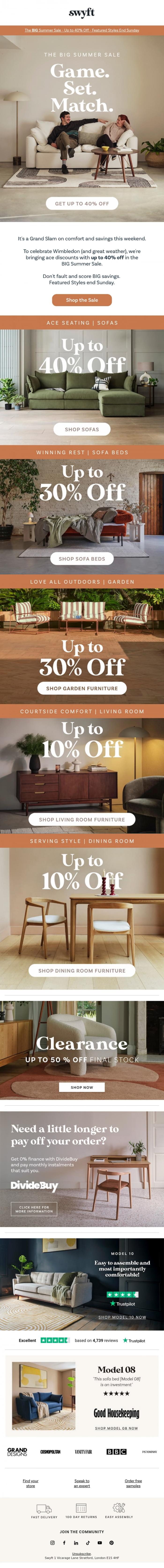 Email Design Inspiration from Emily at Swyft, Serve Up Style in The BIG Summer Sale