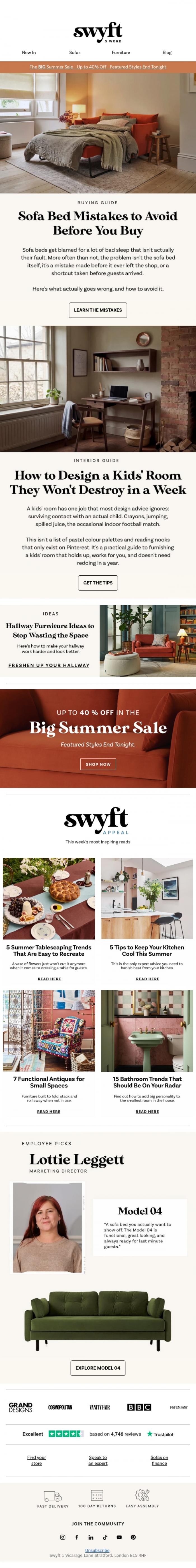 Email Design Inspiration from Emily at Swyft, 6 Sofa Bed Mistakes to Avoid