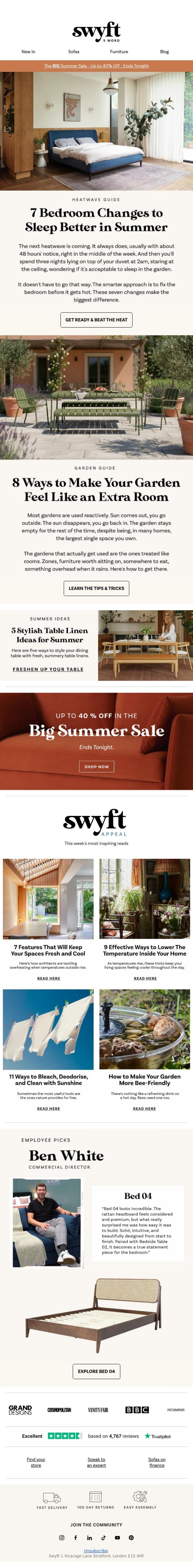 Email Design Inspiration from Emily at Swyft, 7 Bedroom Changes To Sleep Better In Summer