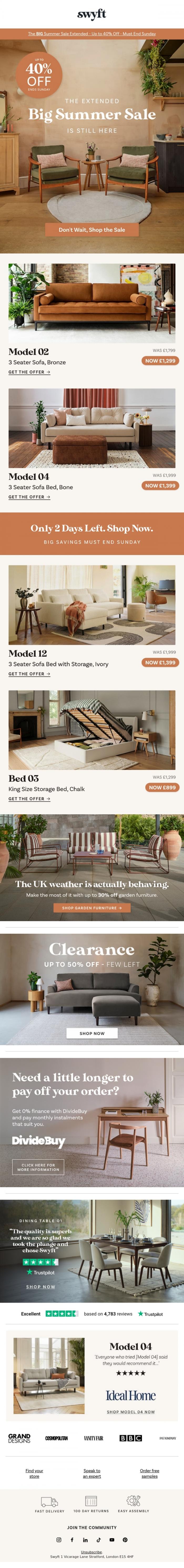 Email Design Inspiration from Emily at Swyft, FINAL DAYS: Up To 40% Off In The BIG Summer Sale