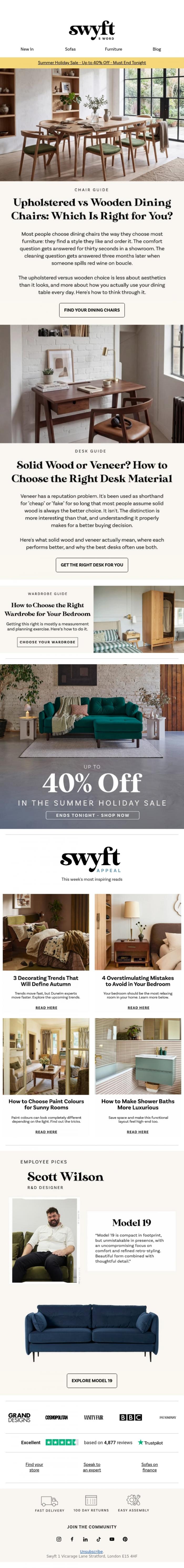 Email Design Inspiration from Emily at Swyft, 6 Things That Matter When Choosing Dining Chairs
