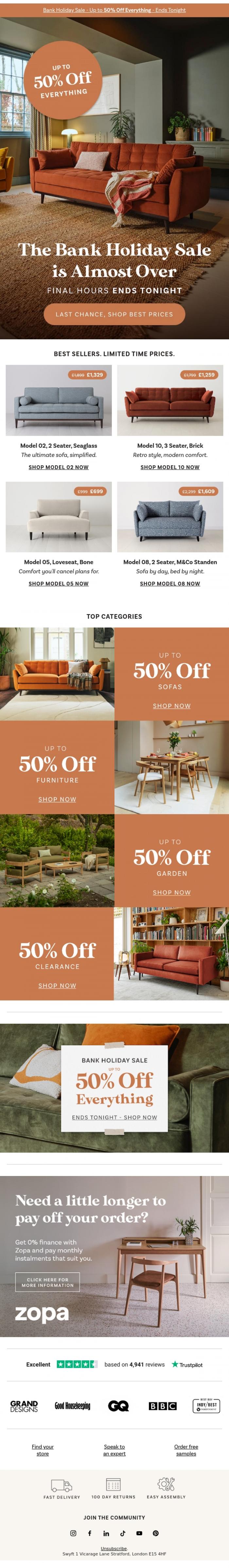 Email Design Inspiration from Emily at Swyft, FINAL HOURS: Up to 50% Off Everything Ends Tonight