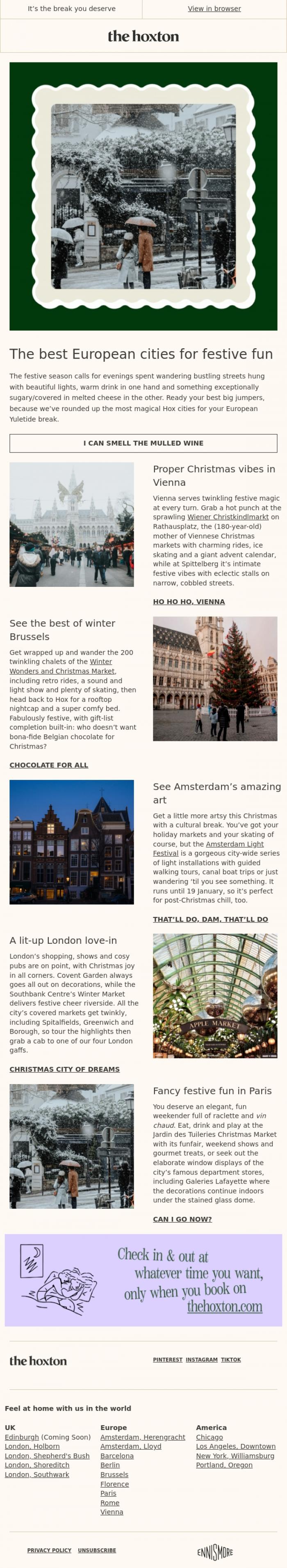 Email Design Inspiration from Emily from The Hoxton, Cosy up at these festive markets