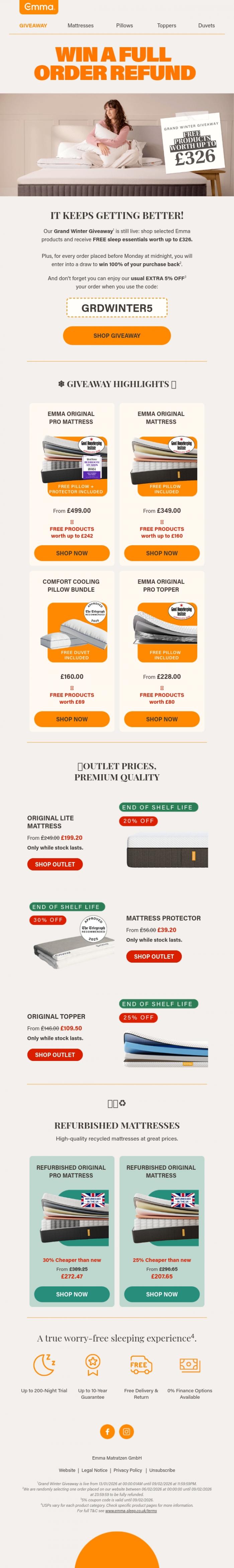 Email Design Inspiration from Emma Sleep, Imagine your order... completely FREE 👀