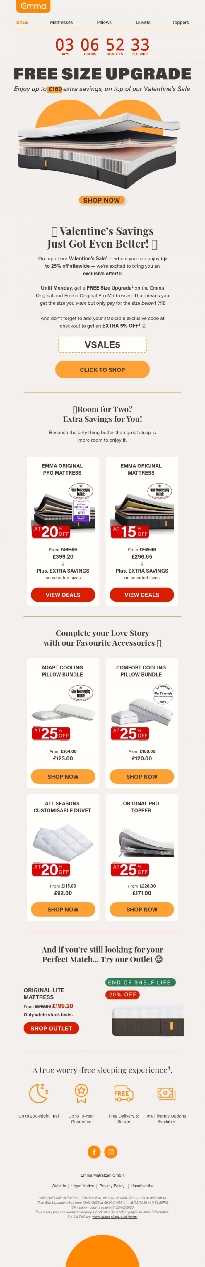 Email Design Inspiration from Emma Sleep, 🏹❤️ Cupid's Countdown: Claim Your Extra Savings Now