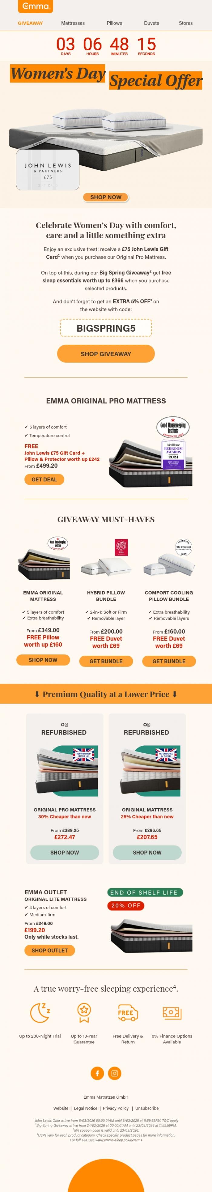 Email Design Inspiration from Emma Sleep, Time-limited Emma &times; John Lewis Offer Inside 👀