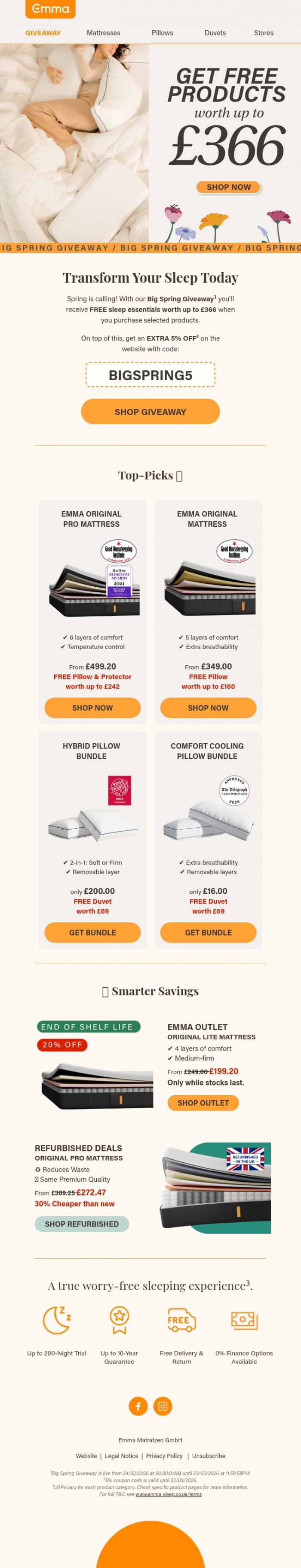Email Design Inspiration from Emma Sleep, Big Spring Giveaway Inside🌷