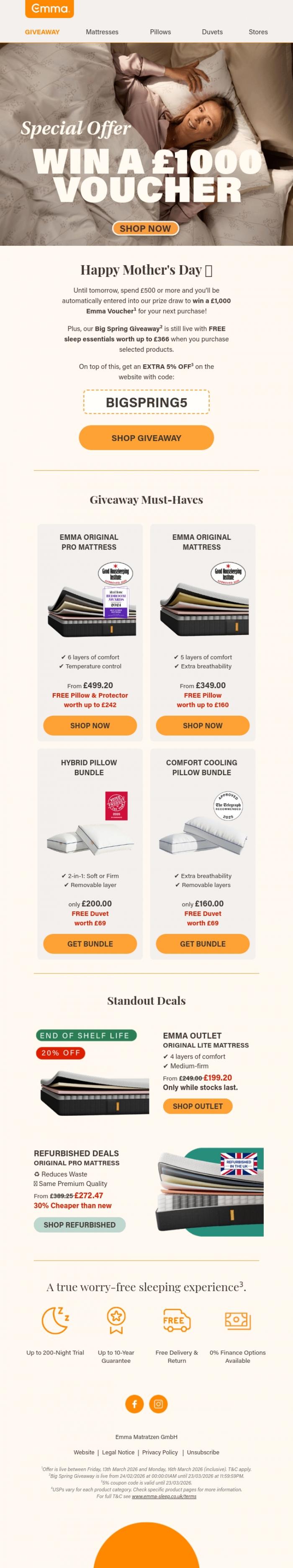 Email Design Inspiration from Emma Sleep, Ends Monday: Win a &pound;1000 Voucher