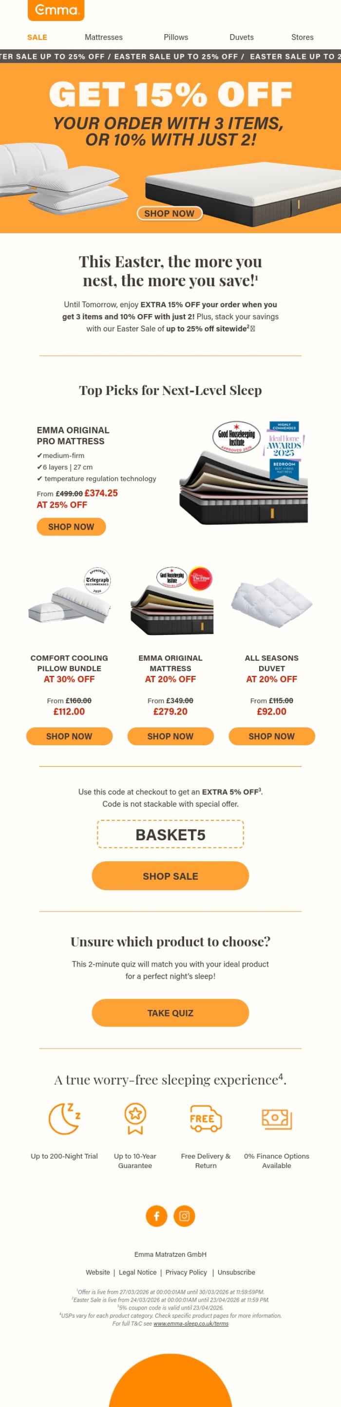Email Design Inspiration from Emma Sleep, Ends Monday: Easter Sale Special Treat 👀