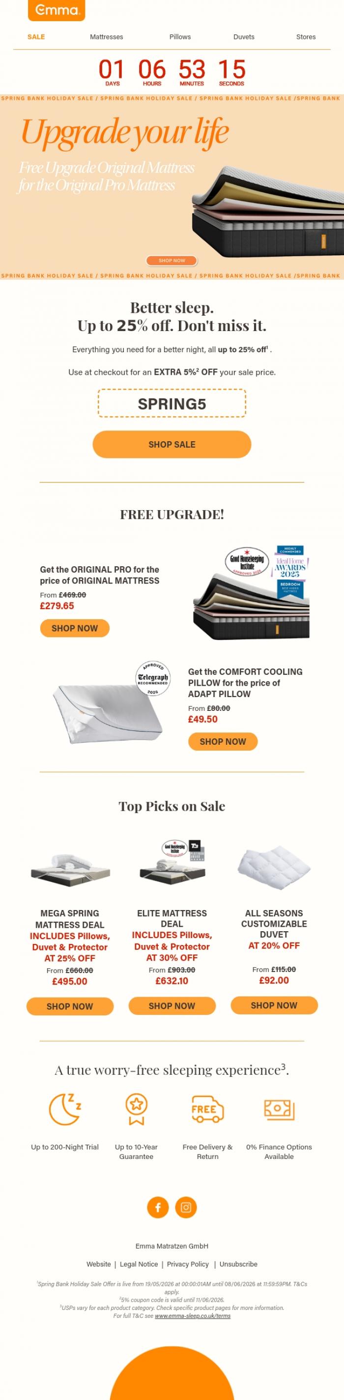 Email Design Inspiration from Emma Sleep, Still in bed? Good.