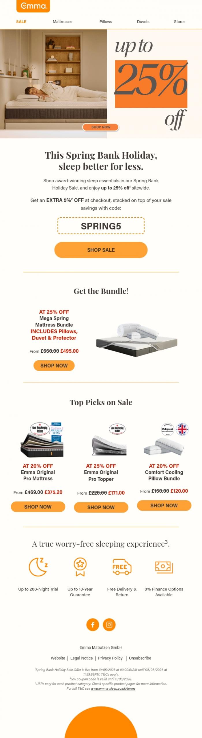 Email Design Inspiration from Emma Sleep, UP TO 25% OFF