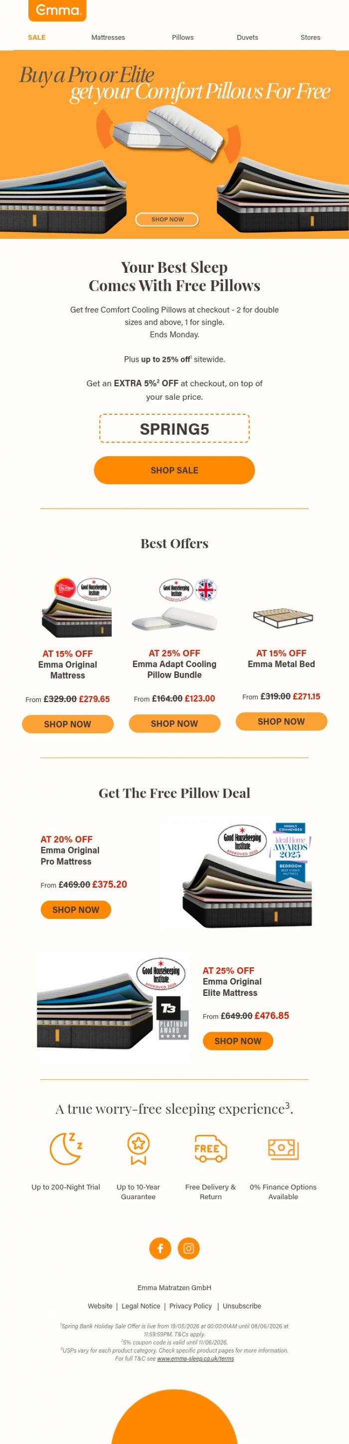 Email Design Inspiration from Emma Sleep, Your Free Comfort Cooling Pillows are waiting🛏️