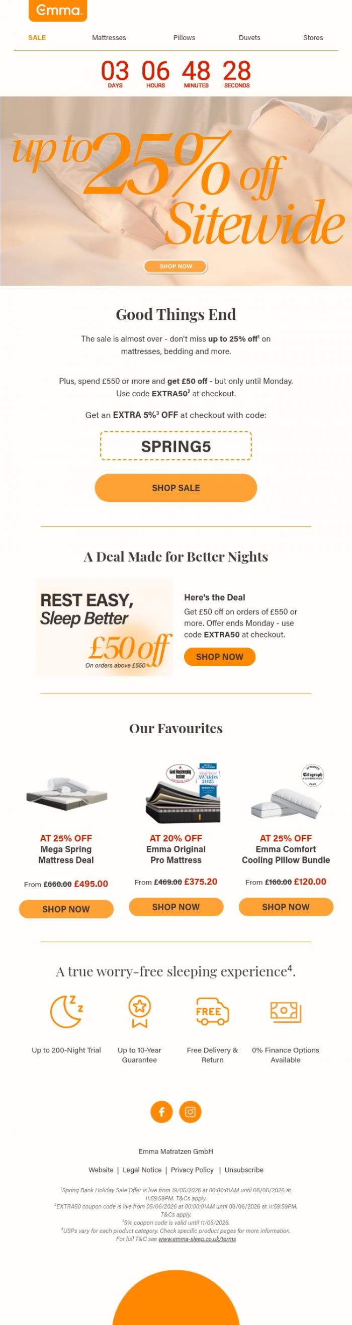 Email Design Inspiration from Emma Sleep, Our sale has a deadline.