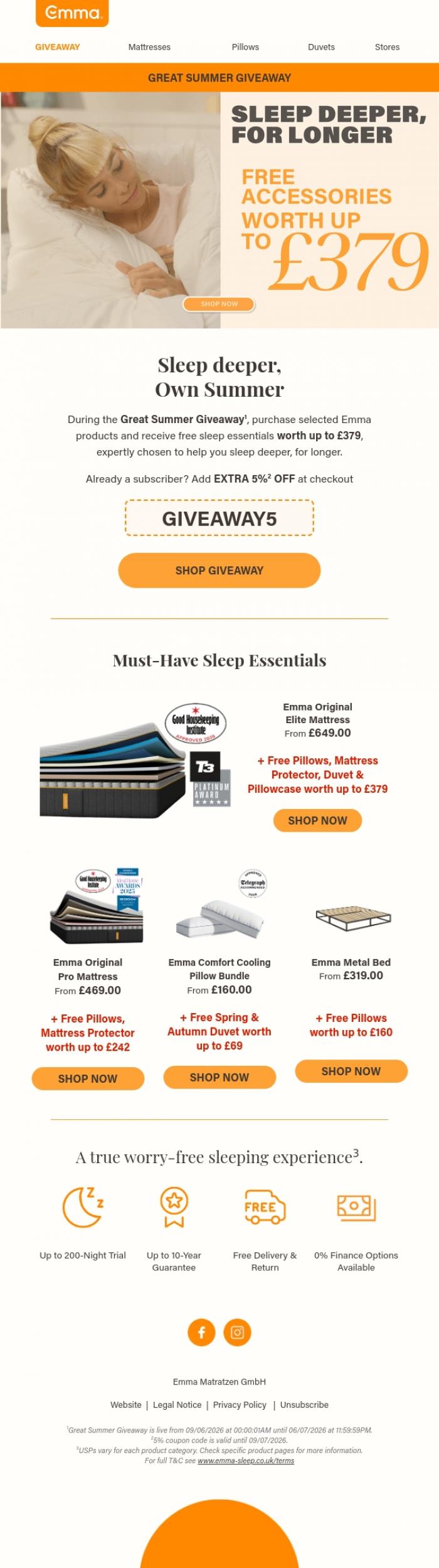 Email Design Inspiration from Emma Sleep, Your summer reset starts with better nights
