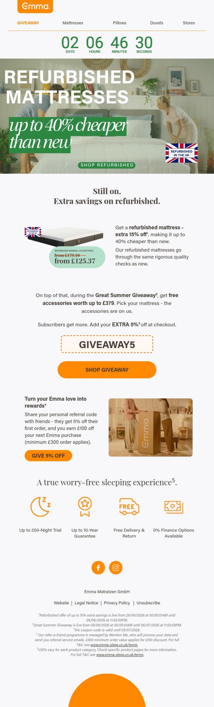 Email Design Inspiration from Emma Sleep, Save more. Sleep better. Only from Emma.