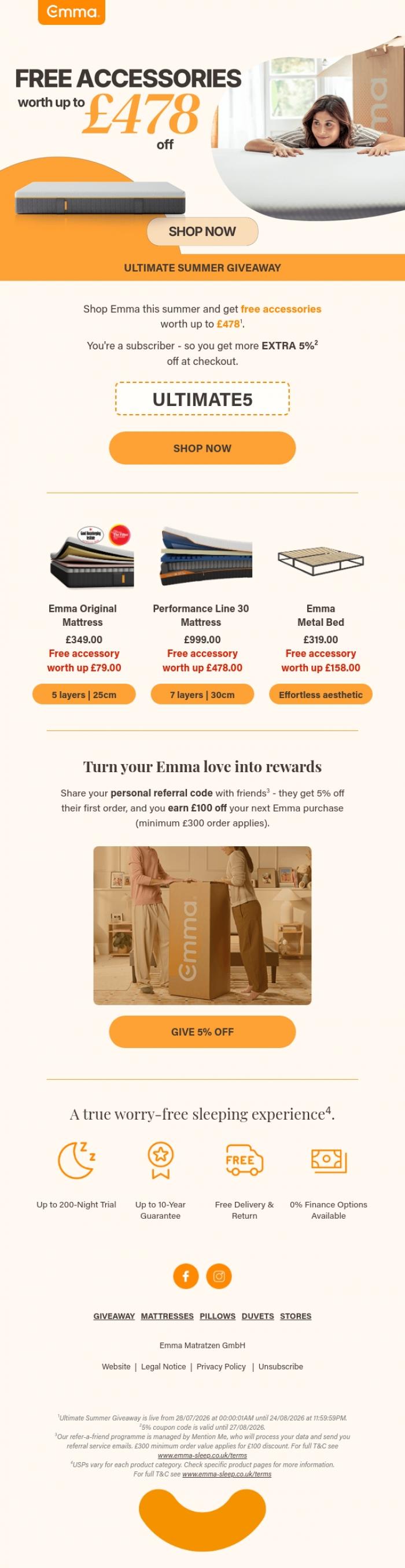 Email Design Inspiration from Emma Sleep, 🎁 Ultimate Summer Giveaway - FREE accessories worth up to &pound;478