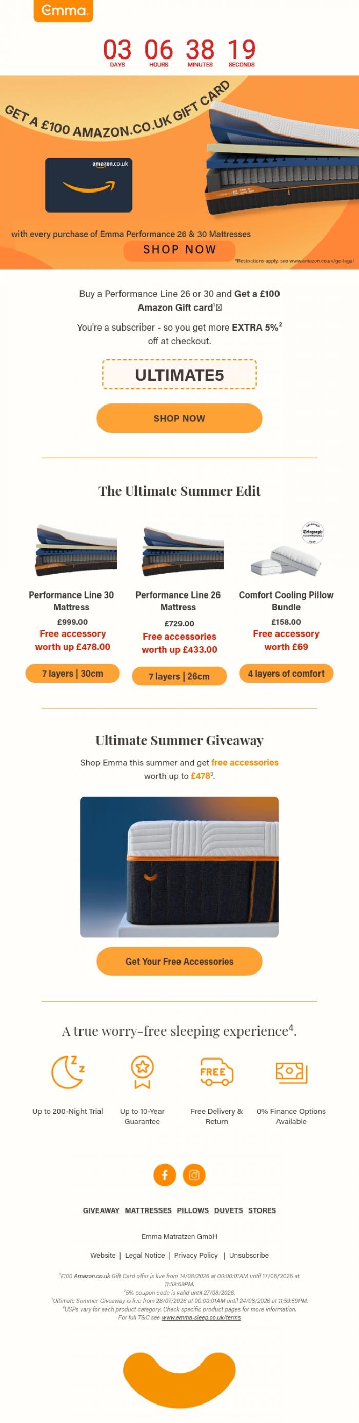 Email Design Inspiration from Emma Sleep, Your &pound;100 Amazon.co.uk Gift Card is waiting 🎁