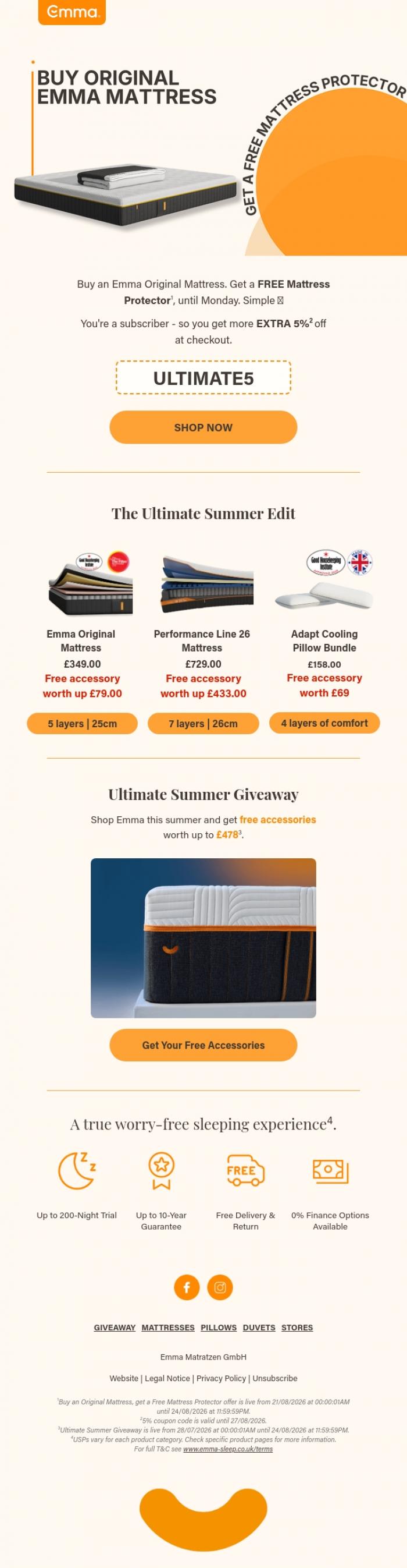 Email Design Inspiration from Emma Sleep, Your Emma Original Mattress just got better 🧡