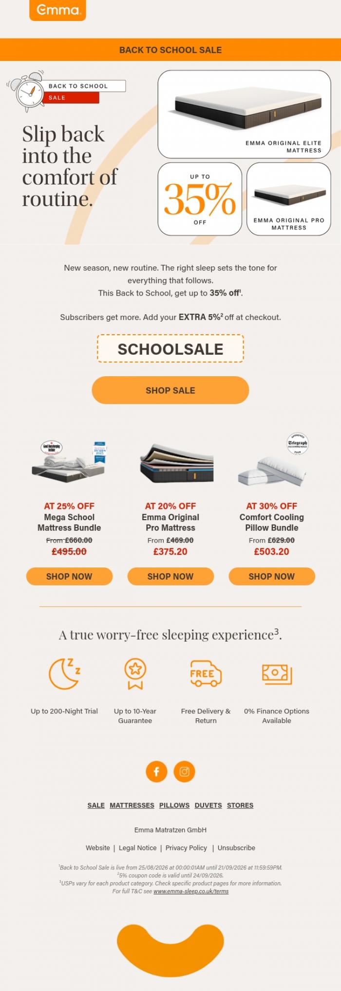 Email Design Inspiration from Emma Sleep, Your best school year starts tonight 🛏️