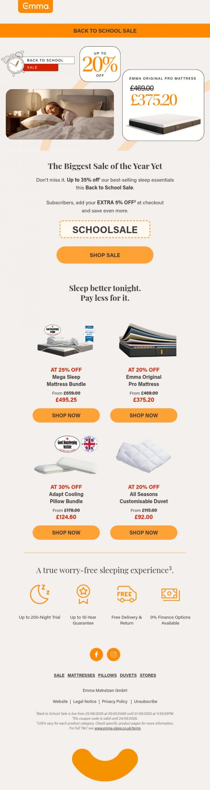 Email Design Inspiration from Emma Sleep, Your best sleep yet - up to 35% off this sale