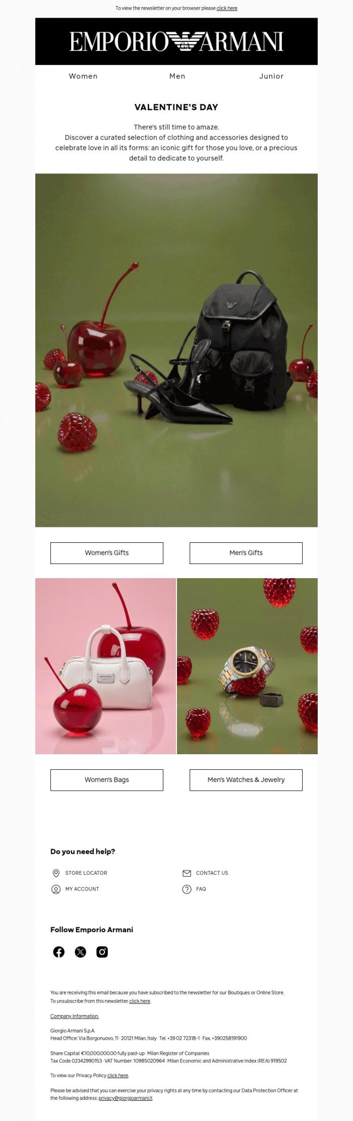 Email Design Inspiration from Emporio Armani, Valentine's Day is near: choose the perfect gift