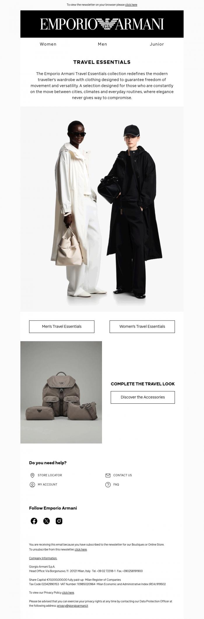 Email Design Inspiration from Emporio Armani, Travel Essentials: the wardrobe for the perfect urban traveller
