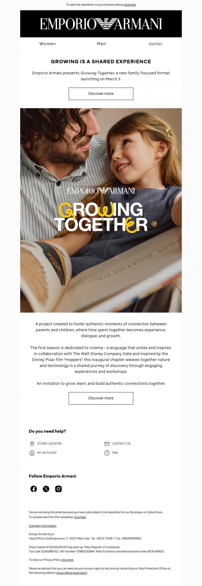 Email Design Inspiration from Emporio Armani, Growing Together - A New Space for Families