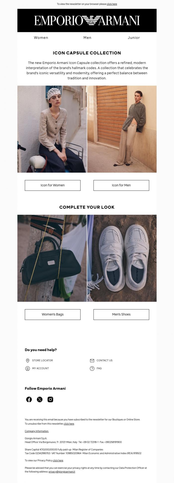 Email Design Inspiration from Emporio Armani, ICON: heritage with a modern twist
