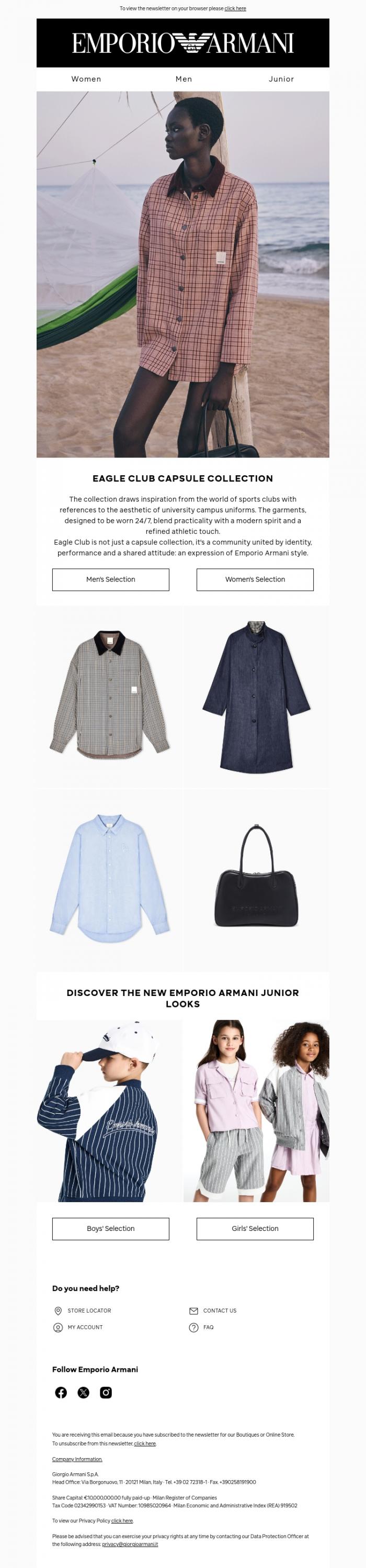 Email Design Inspiration from Emporio Armani, Eagle Club Capsule Collection
