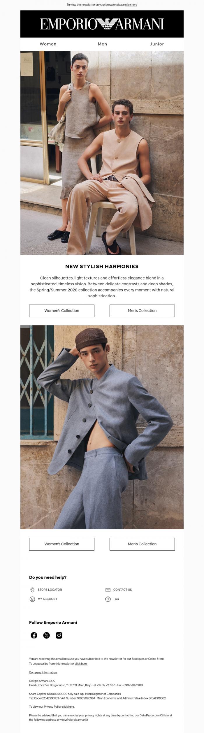 Email Design Inspiration from Emporio Armani, Flowing elegance and modern spirit