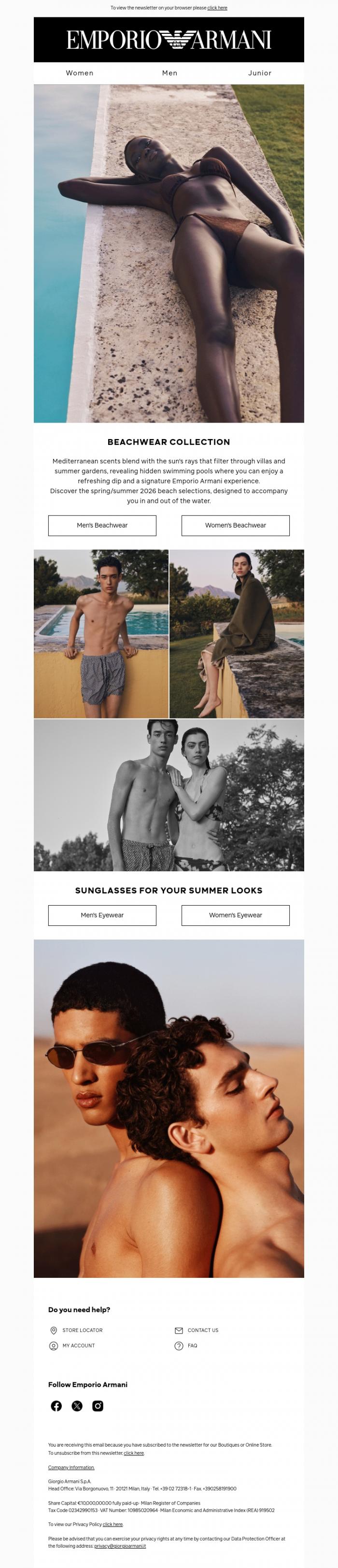 Email Design Inspiration from Emporio Armani, Relax by the pool