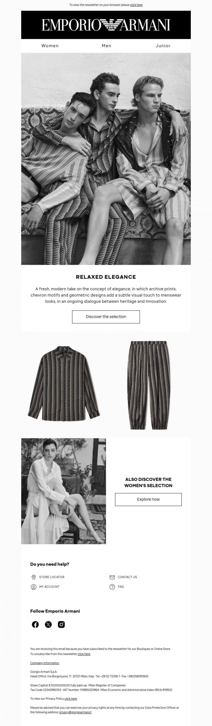 Email Design Inspiration from Emporio Armani, A wardrobe with a holiday flair
