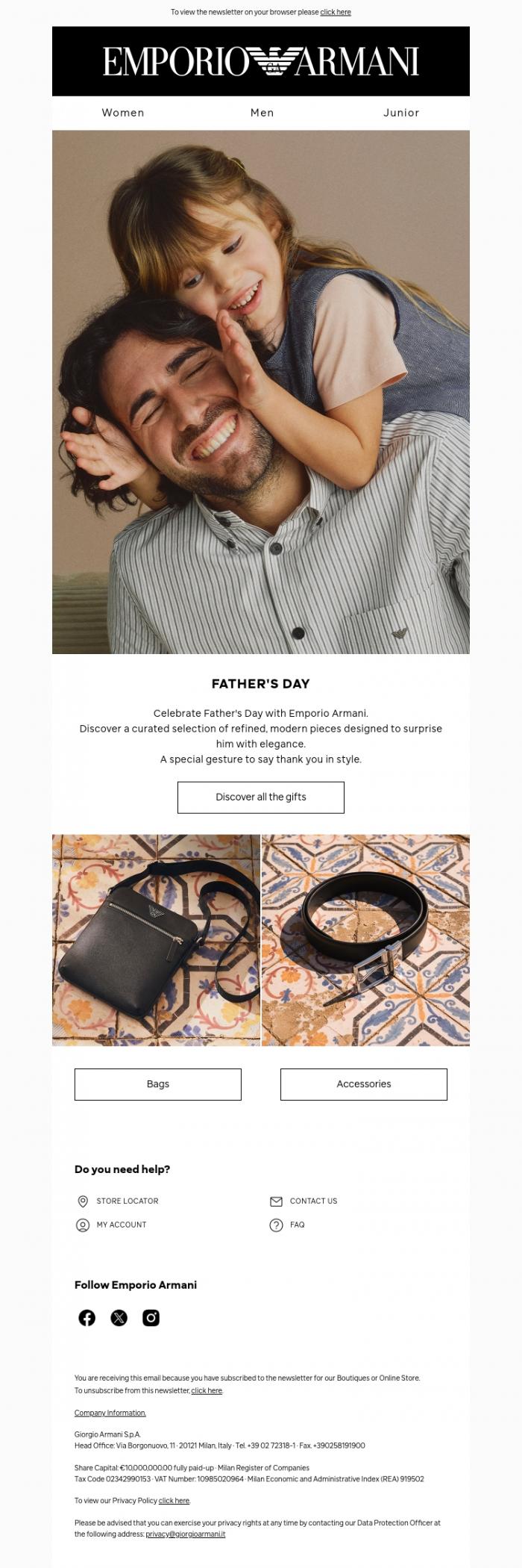 Email Design Inspiration from Emporio Armani, Choose something unique this Father's Day