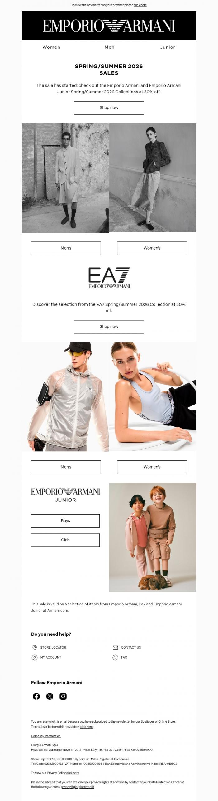 Email Design Inspiration from Emporio Armani, The Emporio Armani sale is kicking off
