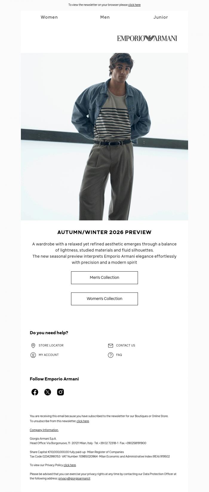 Email Design Inspiration from Emporio Armani, Discover the Autumn/Winter 2026 preview