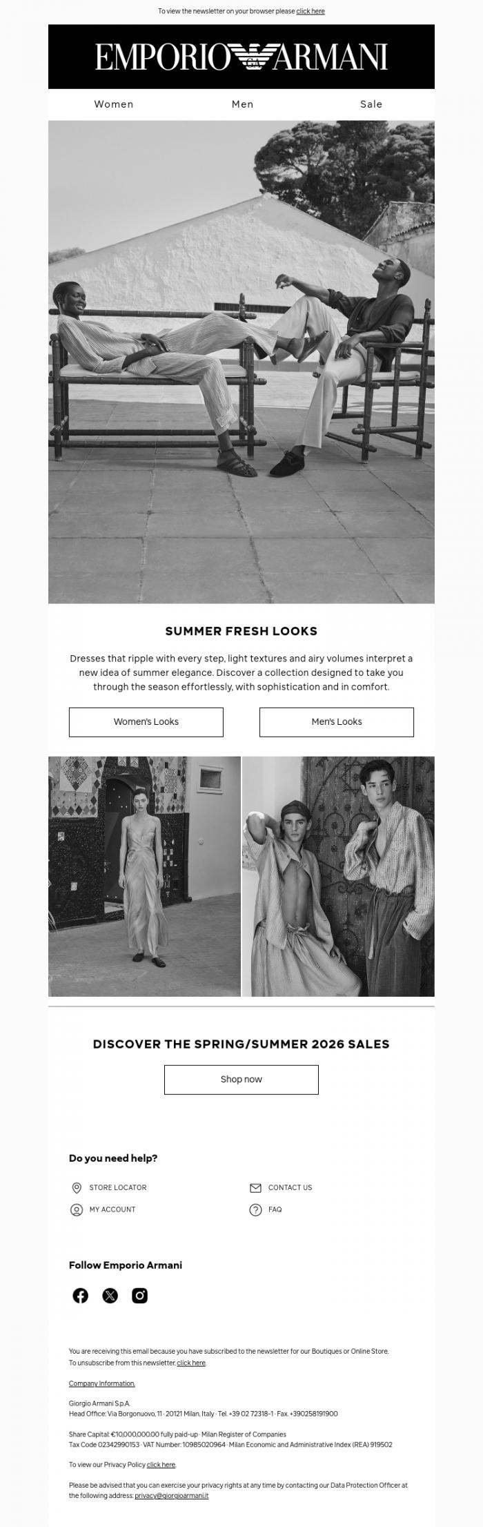 Email Design Inspiration from Emporio Armani, Fresh Summer Looks. The lightness of summer