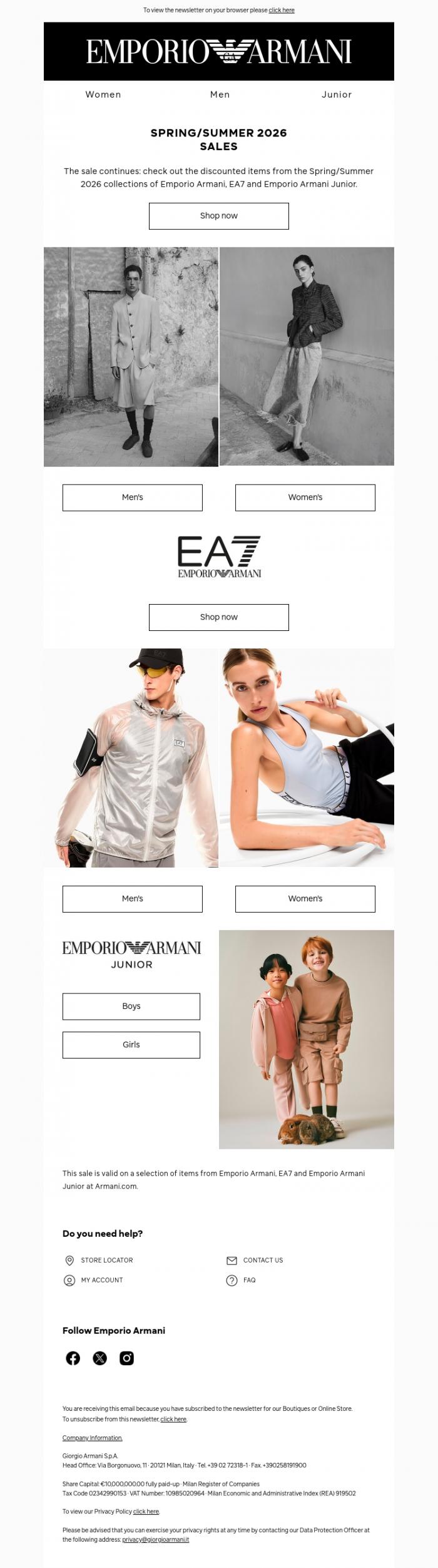 Email Design Inspiration from Emporio Armani, The Sale continues: 30% off