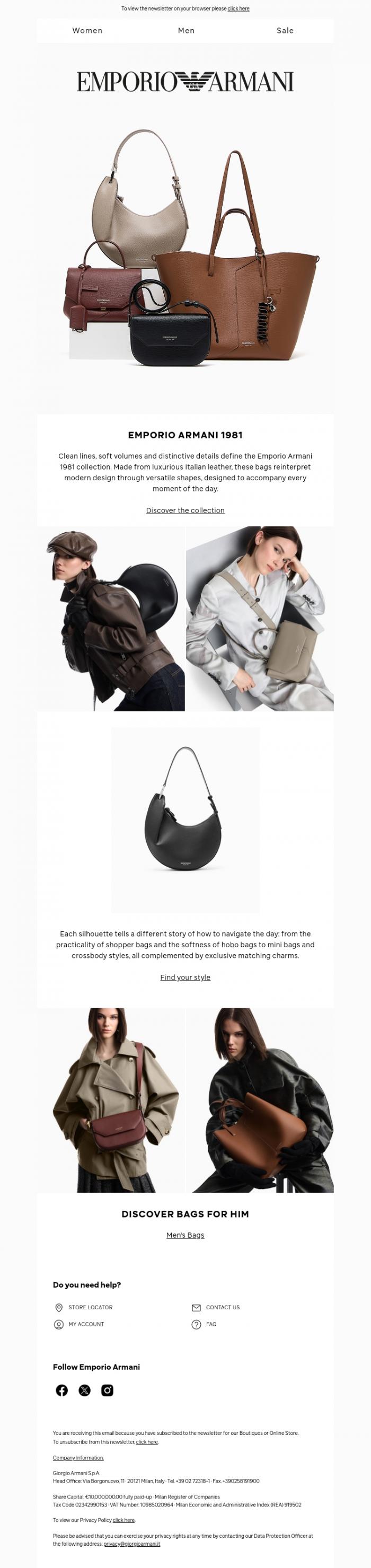 Email Design Inspiration from Emporio Armani, Emporio Armani 1981: a bag for every style