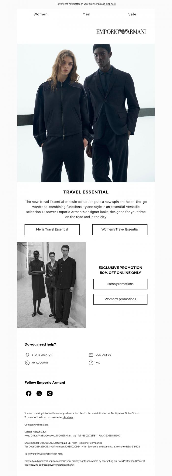 Email Design Inspiration from Emporio Armani, Discover looks for stylish travelling
