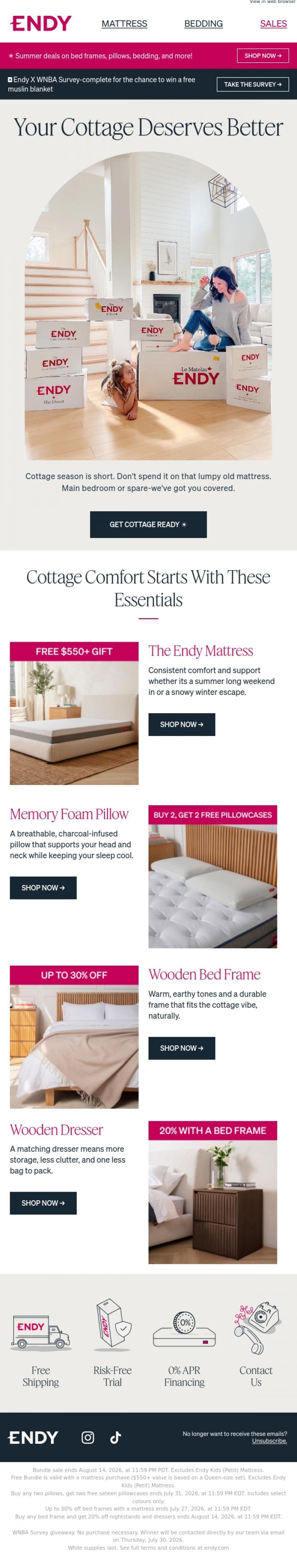 Email Design Inspiration from Endy, Your cottage deserves a perfect mattress too