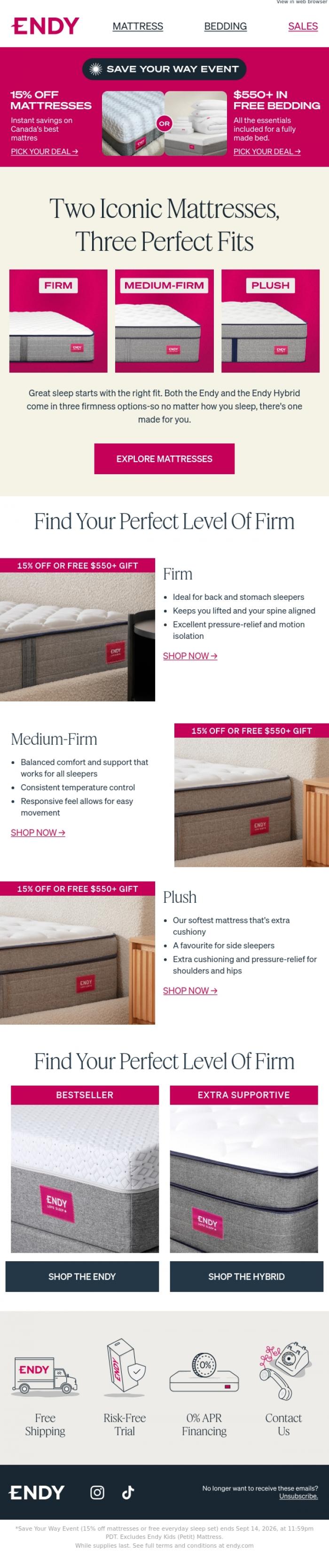 Email Design Inspiration from Endy, Choose your firmness level, choose your deal 🙌